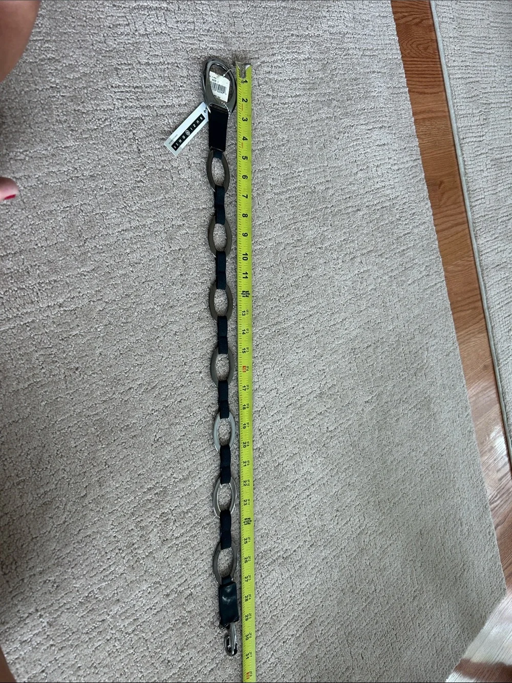 Suzi Roher Black Strap Belt with Silver Glitter Oval Links